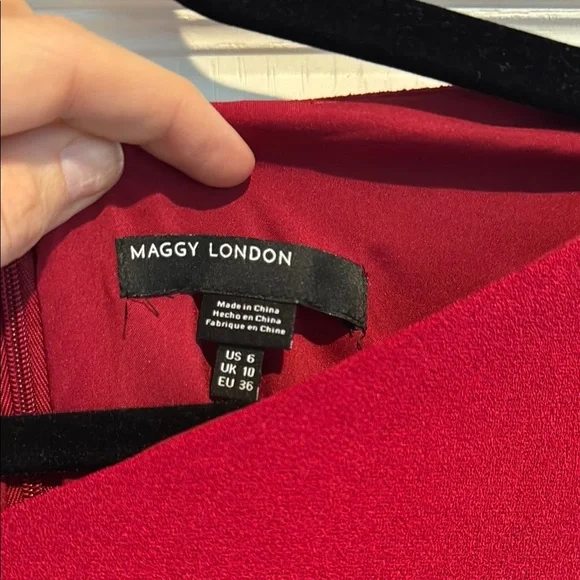 Maggy London Red Sheath Dress Asymmetrical Neckline - Picture 2 of 8